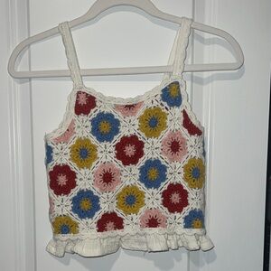 Rare Editions Multicolor Crochet Floral Girls Top size 6X 100% Cotton Hippie